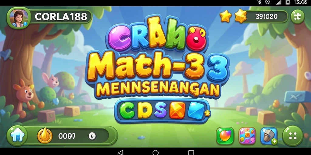 Tampilan gameplay Match-3 yang menarik dan penuh warna.