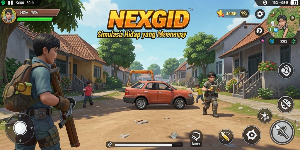 Tangkapan layar utama NEXGID menampilkan momen gameplay simulasi yang seru.