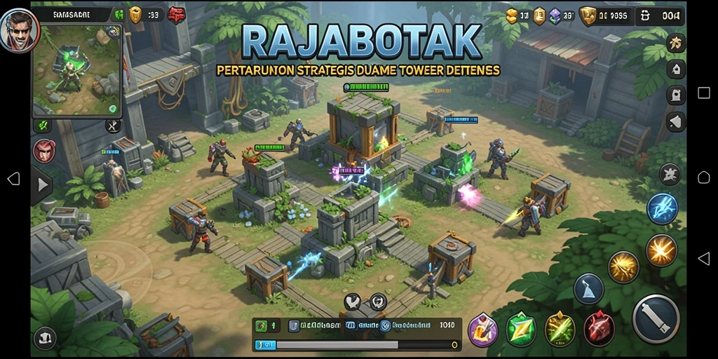 Tangkapan layar gameplay menunjukkan pertahanan menara yang strategis.