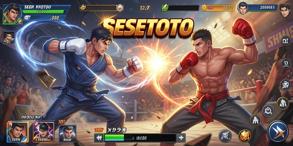 Tampilan gameplay SESETOTO dengan pertarungan yang mendebarkan.