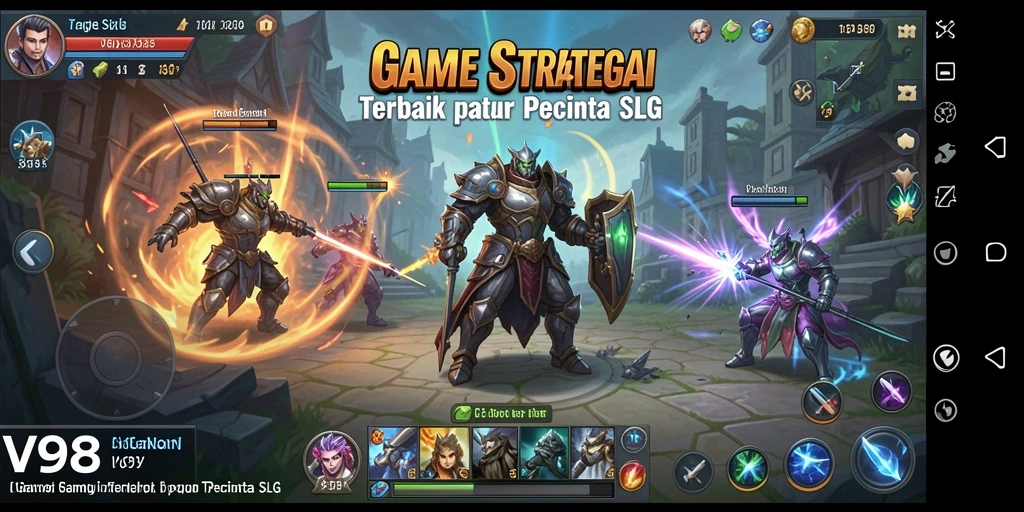 Tangkapan layar utama menampilkan strategis pertempuran dalam V98.